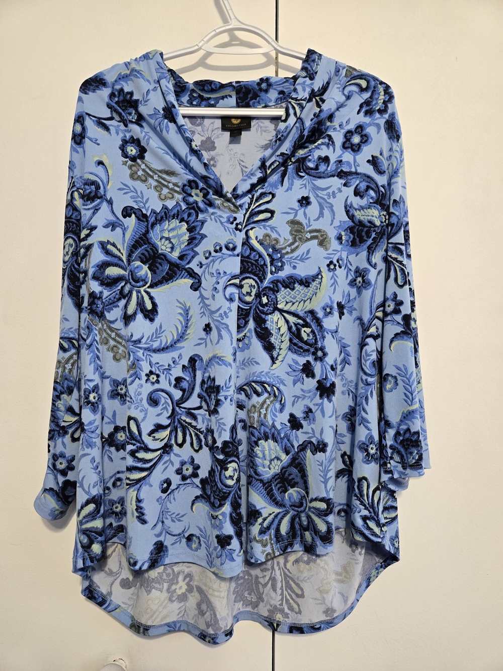 JM Collection 2X Blue Floral Paisley High Low Tunic Top Plus Size